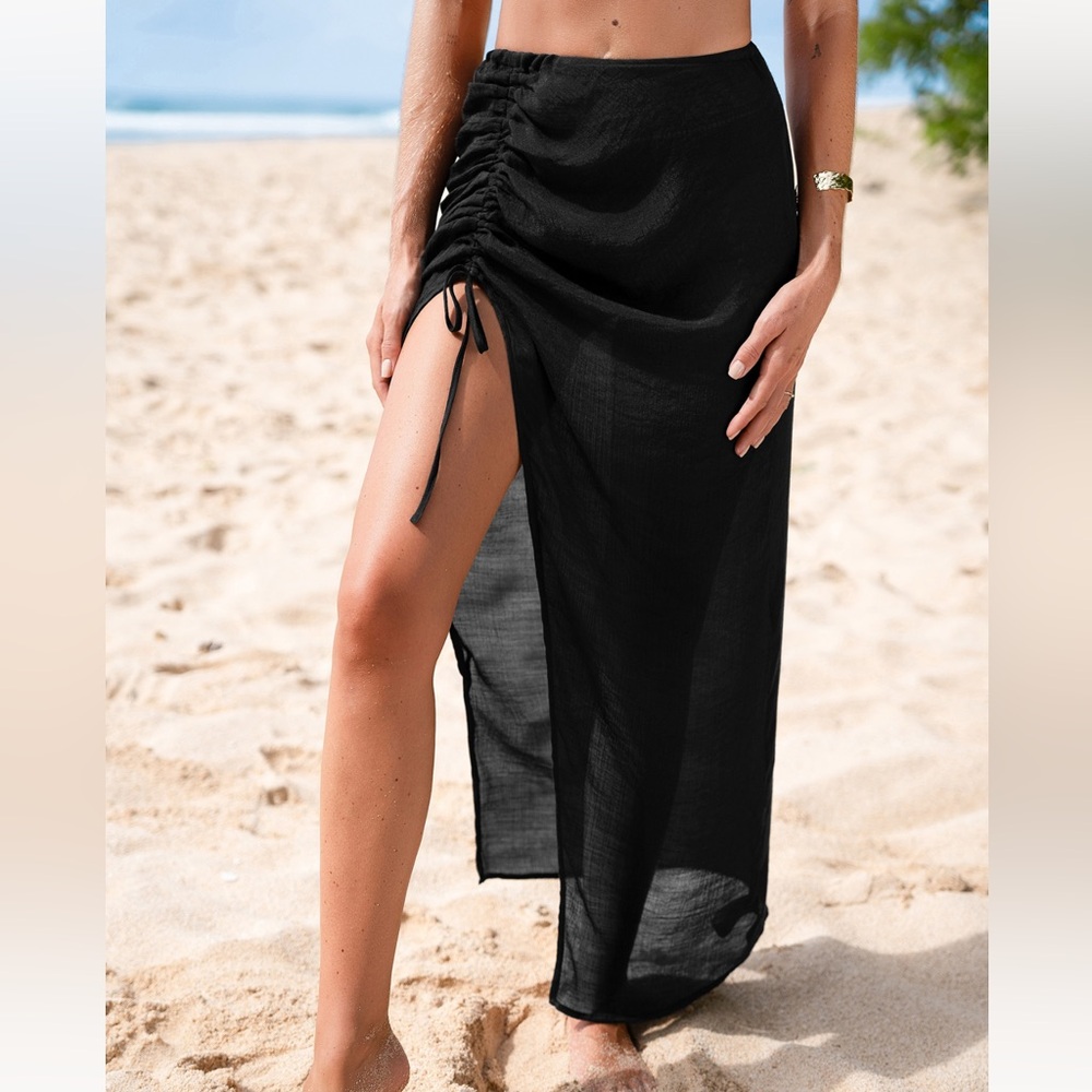 Cupshe Black Sheer Beach Coverup with Side Slit